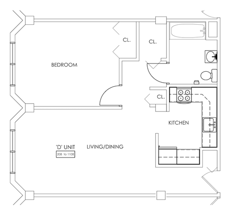 one-bed, one-bath, 637 square foot senior apartment for rent at Piotr Stadnitski Gardens in Buffalo, NY